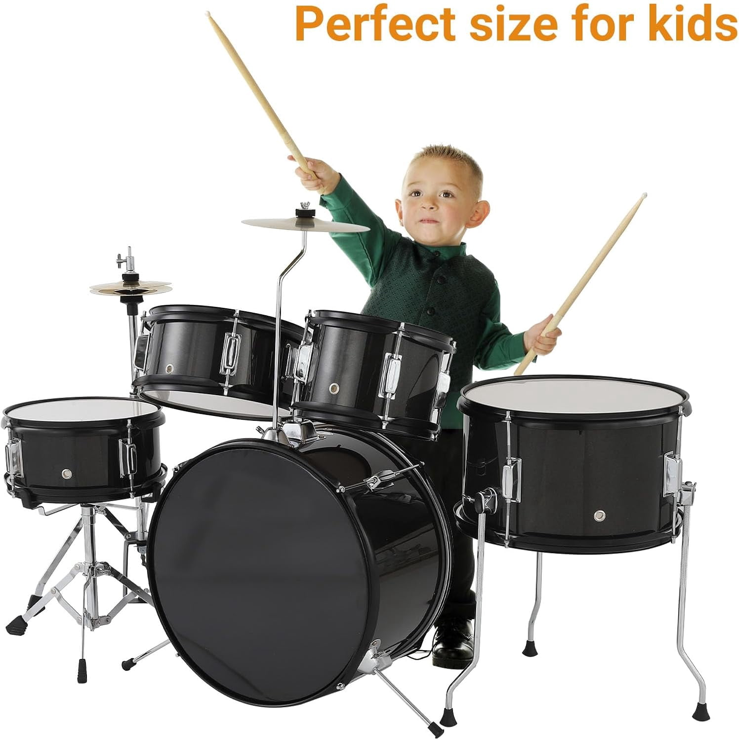 TEQIN Kids Drum Set,Junior Drum Kit,Drum Set for Musical Instruments,Full 16in Youth Drum Set With Bass Drum,Tom, Snare Drum,Hi-Hat,Cymbal and Drum Pedal for Beginner,5-Piece for Beginners
