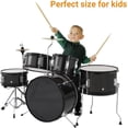 thumbnail image 7 of 5-Piece Drum Set, Complete Kit with Bass Drum, Tom, Snare, Hi-Hat, Cymbal & Pedal, 16in Full Drum Set with Drumsticks and Stool, Black, 7 of 7