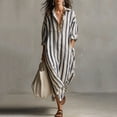 thumbnail image 2 of Miluxas Vertical Striped Linen Blend Summer Maxi Dress for Women Casual V Neck Long Sleeve Loose Fit Shirt Dress with Pockets Blue, 2 of 5