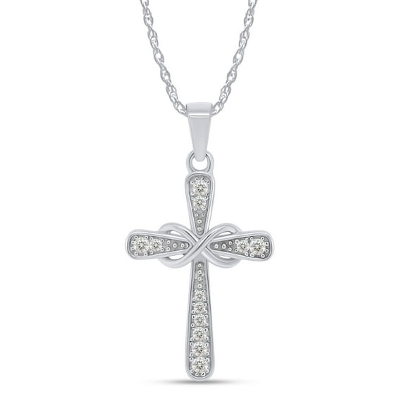 AFFY 0.10CT Moissanite Diamond Infinity Cross Pendant Necklace for Women 14K White Gold over Silver