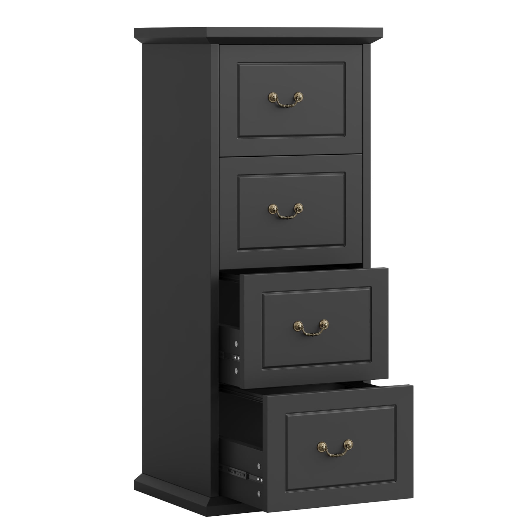 Fnova 4-Drawer File Cabinet, Tall Wood Filing Cabinet for A4/Letter Size, Large Office Drawer Chest, Rustic Storage Organizer Unit for Home Office, Black