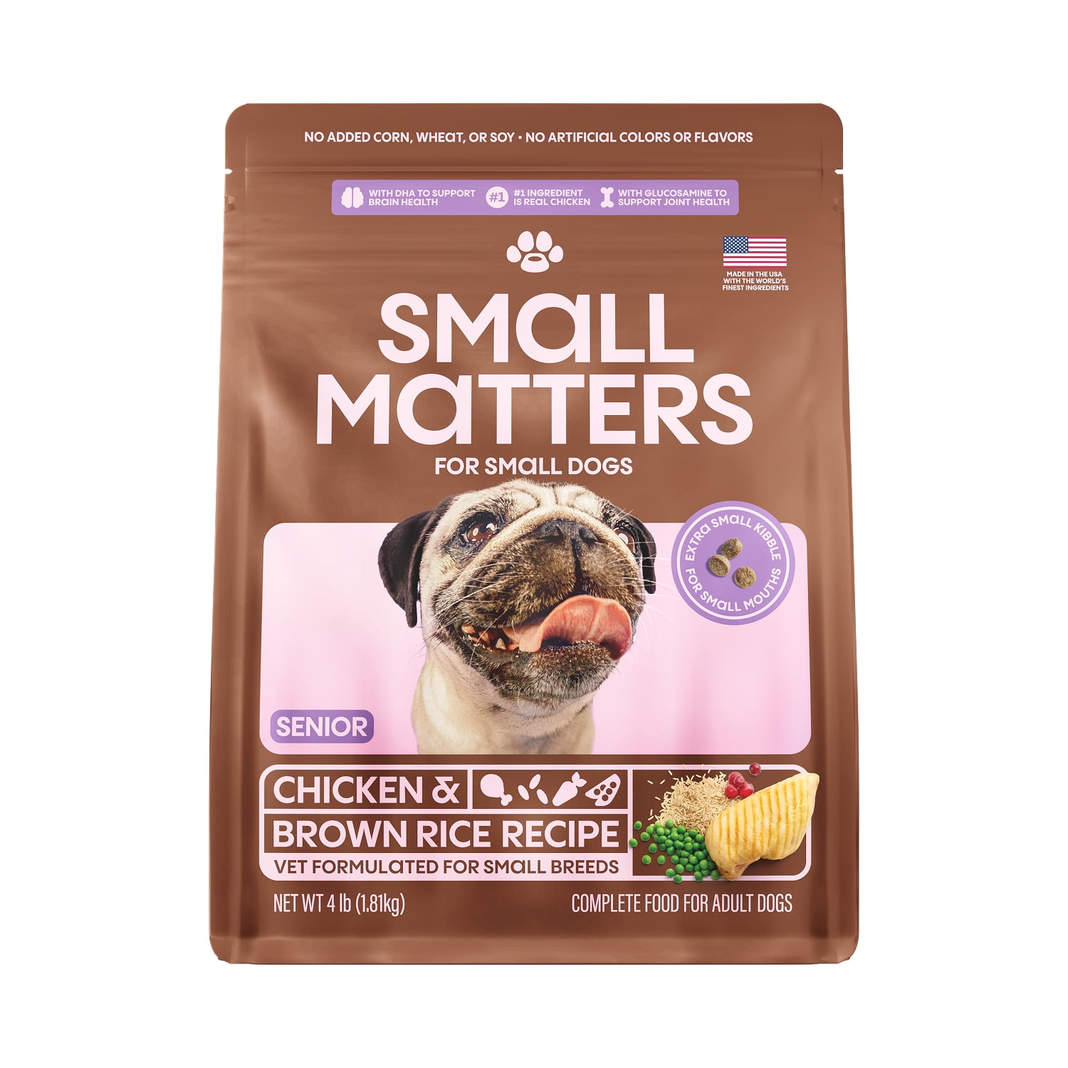 Small Matters Senior Dog Food for Small Dogs, Chicken & Brown Rice Recipe, 4lb bag
