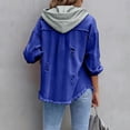 thumbnail image 4 of Women's Distressed Patchwork Mid-Length Denim Jacket Fashion Casual Loose Outerwear Royal Blue M, 4 of 6