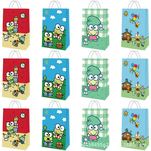 Keroppi Small Paper Gift Bags with Handles, Kraft Paper Party Favor Bags Keroppi for Birthday,  Crafts, Wedding, Party Supplies 16pcs