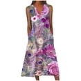 thumbnail image 2 of Viikei Women's Summer Casual T Shirt Dresses,New Women's V-neck Button Button Sleeveless Printed Long Dress Purple XXL, 2 of 5