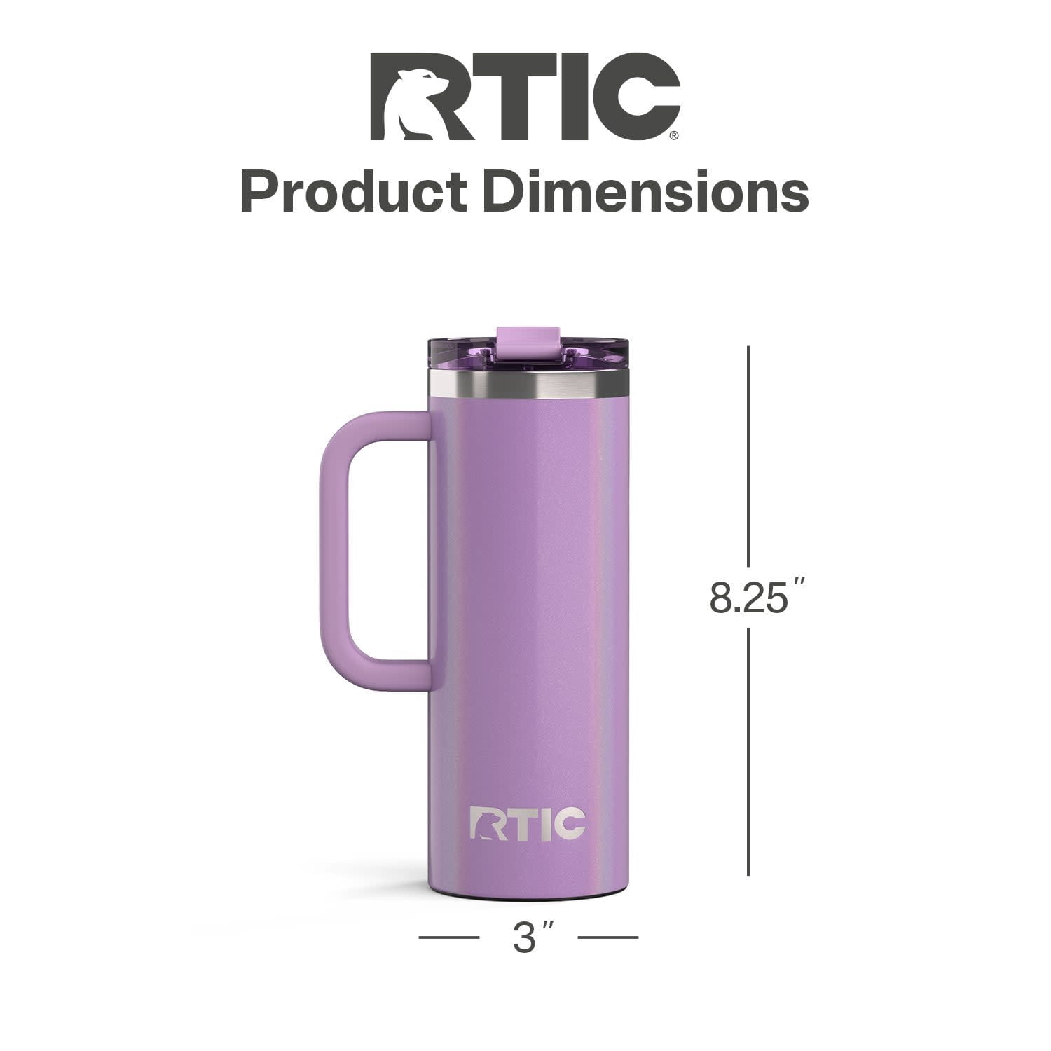 RTIC 20 oz Ceramic Lined Insulated Road Trip Travel Mug with Leak-Resistant Lid, Lavender Glitter