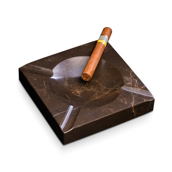 Handcrafted genuine marble four cigar ashtray in amber emperador marble
