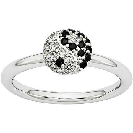 Stackable Expressions White Topaz and Onyx Sterling Silver Rhodium Ring