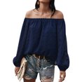thumbnail image 1 of Women Off Shoulder Dot Pattern Lantern Long Sleeve Solid Color Blouse, 1 of 7