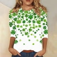 thumbnail image 2 of Diufon T-Shirts de la Saint-Patrick pour Femmes Décontractés Grande Taille Imprimé Trèfle Manches 3/4 Col Rond, 2 of 5