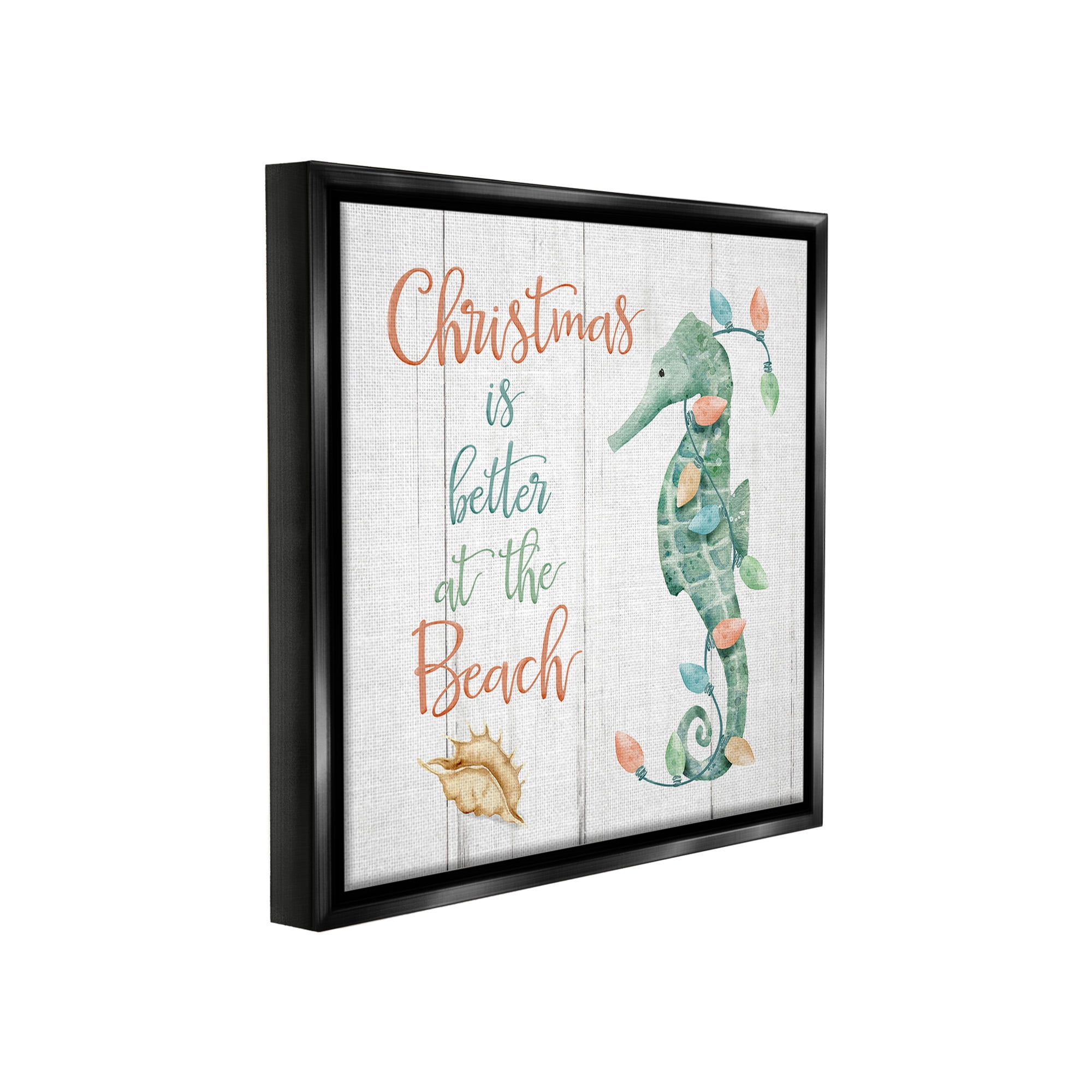 Stupell Industries Christmas Better At Beach Holiday Painting Black Floater Framed Canvas Art Print Wall Art, 18 x 18