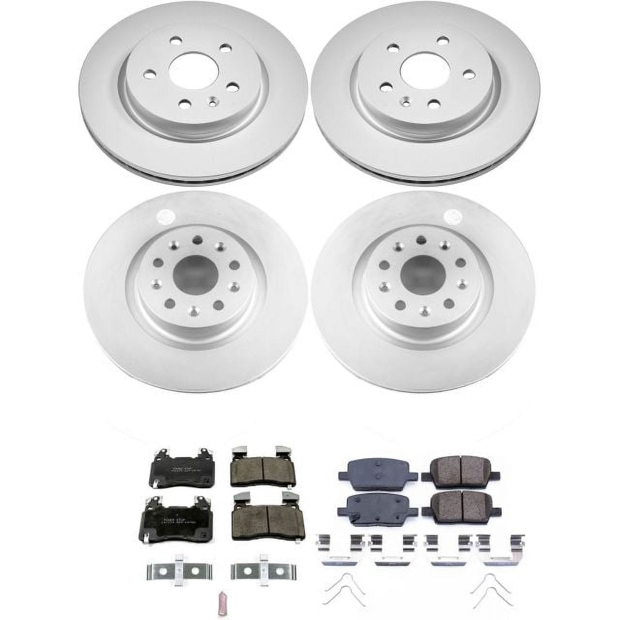 PowerStop Front and Rear Geomet Coated Brake Rotor and Pad Kit Fits: CADILLAC Select Models CRK7292