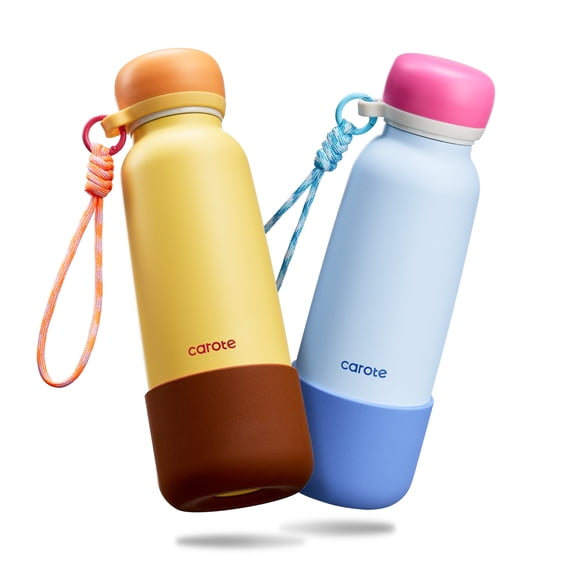 CAROTE Insulated Stainless Steel Water Bottle with Pop-Up Straw, Spill-Proof Travel Bottle for Kids and Adults with Carry Loop and Silicone Boot