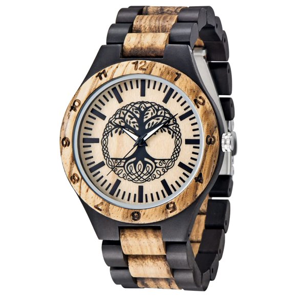 Reloj de madera Dentily 22 cm Árbol de la Vida con cuarzo para hombre