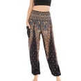 thumbnail image 2 of Women's Harem Boho Pants Summer Smocked Waist Loose Flowy Tapered Leg Baggy Hippie Genie Pants Gypsy Indian Bohemian Thailand Yoga Beach Pants Cinch Bottom Casual Joggers Black Small - X-Large, 2 of 5