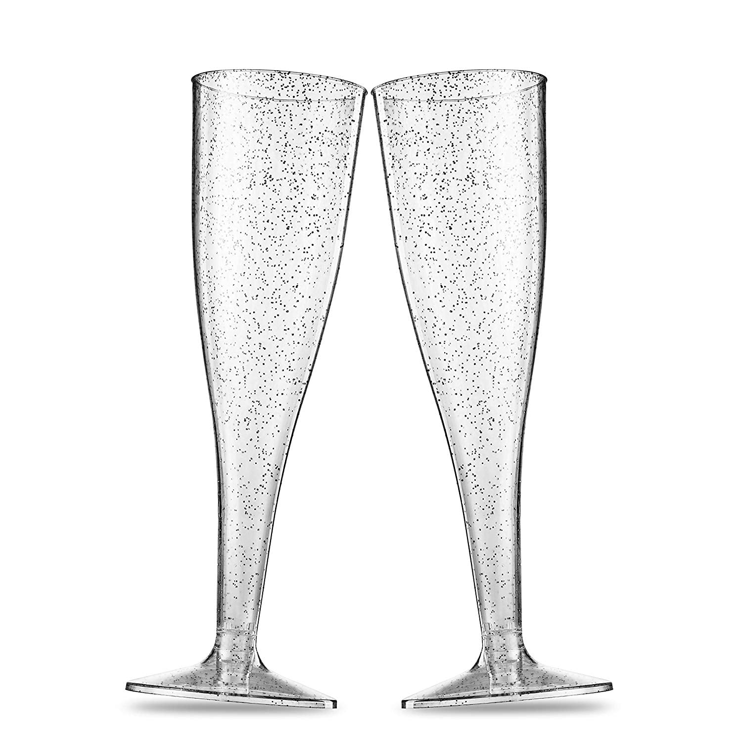50 Silver Glitter Plastic Champagne Flutes 5 Oz Clear Plastic Toasting Glasses Disposable Wedding Party Cocktail Cups