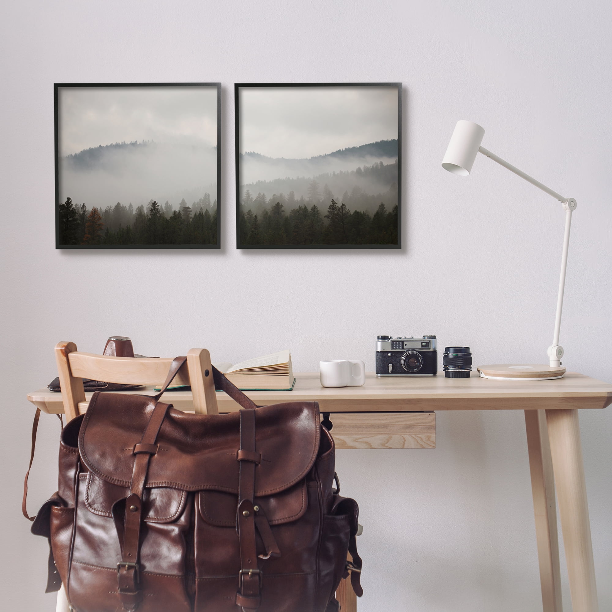 Stupell Industries Quiet Foggy Mountain Forest Nature Landscape Photography Photograph Black Framed Art Print Wall Art, Set of 2, Design by Carol Robinson