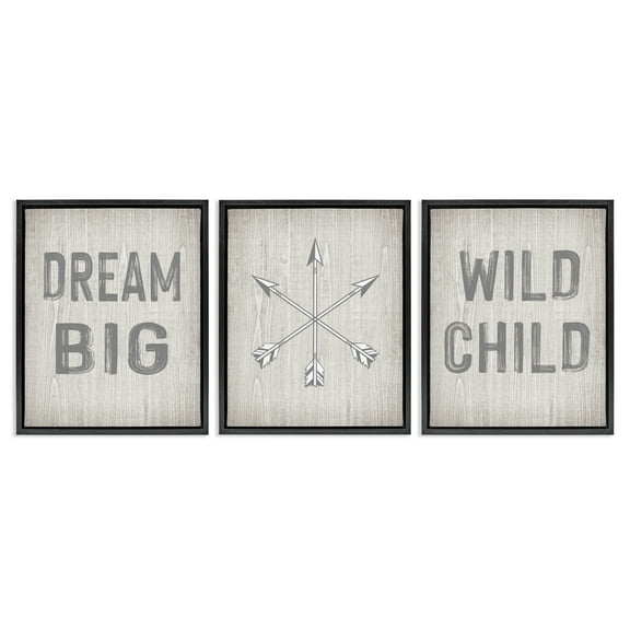 Stupell Industries Dream Big Boho Arrows Text & Numbers Painting Black Floater Framed Canvas Art Print Wall Art, 17 x 21, Set of 3