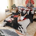 thumbnail image 4 of Manfei Ink Samurai Bedding Comforter Set for Boys Men, Armor Sword Queen Bedding Sets, Black Red Gray, Black Reversible7 Pieces, 4 of 6