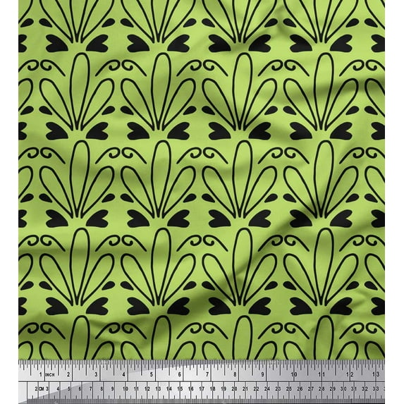 Soimoi Green Rayon Fabric Tendril & Abstract Printed Craft Fabric by the Yard 42 Inch Wide