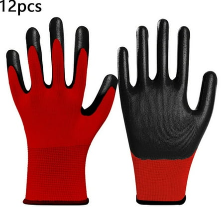 

12Pcs Nitrile Nylon Gloves For Safety Working Gardening Industrial Protective