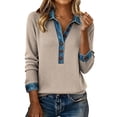 thumbnail image 2 of Women's Casual Long Sleeve Lapel Button Denim Accent Pullover Sweatshirt Top, 2 of 6