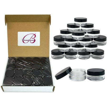 Beauticom 40 Pieces High Quality 10 Gram 10 ml (0.3 oz) Plastic Clear Round Cream Lotion Beauty Sample Jars with Black Lids
