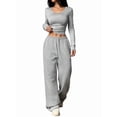 thumbnail image 3 of Women 2 Piece Matching Lounge Sets Clothing Comfiest Wide Leg Pants Y2K Sweatsuits Fall Outfit Gray S, 3 of 10