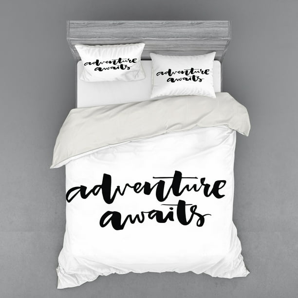 Adventure Duvet Cover Set Inspirational Words About Life And Travel Never Stops Journey Theme Bedding With Shams Fitted Sheet 3 Sizes By Ambesonne Com Adventure Duvet Cover Set, Travel Themed Twin Bedding