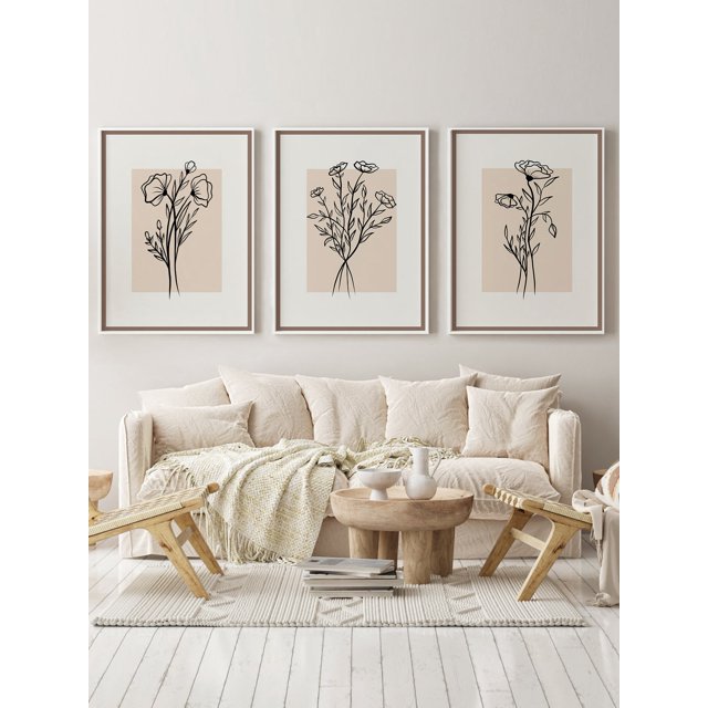 3pcs Floral Pattern Unframed Painting, Abstract Wall Art Prints For Home Decor
