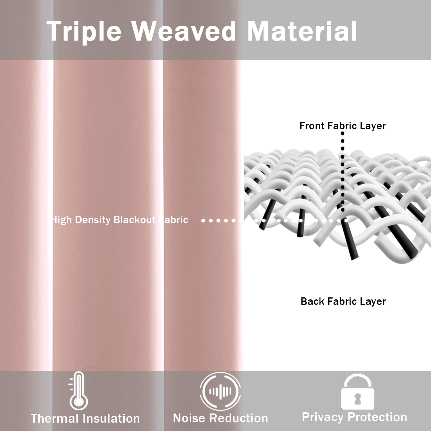 JIUZHEN Blackout curtains for Bedroom with Tiebacks - Room Darkening Privacy Grommet Top Window Curtains for Living Room, 42 x 63 inch Length,Blush Pink,Set of 2 Panels