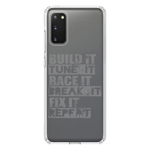 DistinctInk Clear Shockproof Hybrid Case for Galaxy S20 ULTRA / 5G (6.9" Screen) - TPU Bumper Acrylic Back Tempered Glass Screen Protector - Build It Tune Race Break Fix Repeat