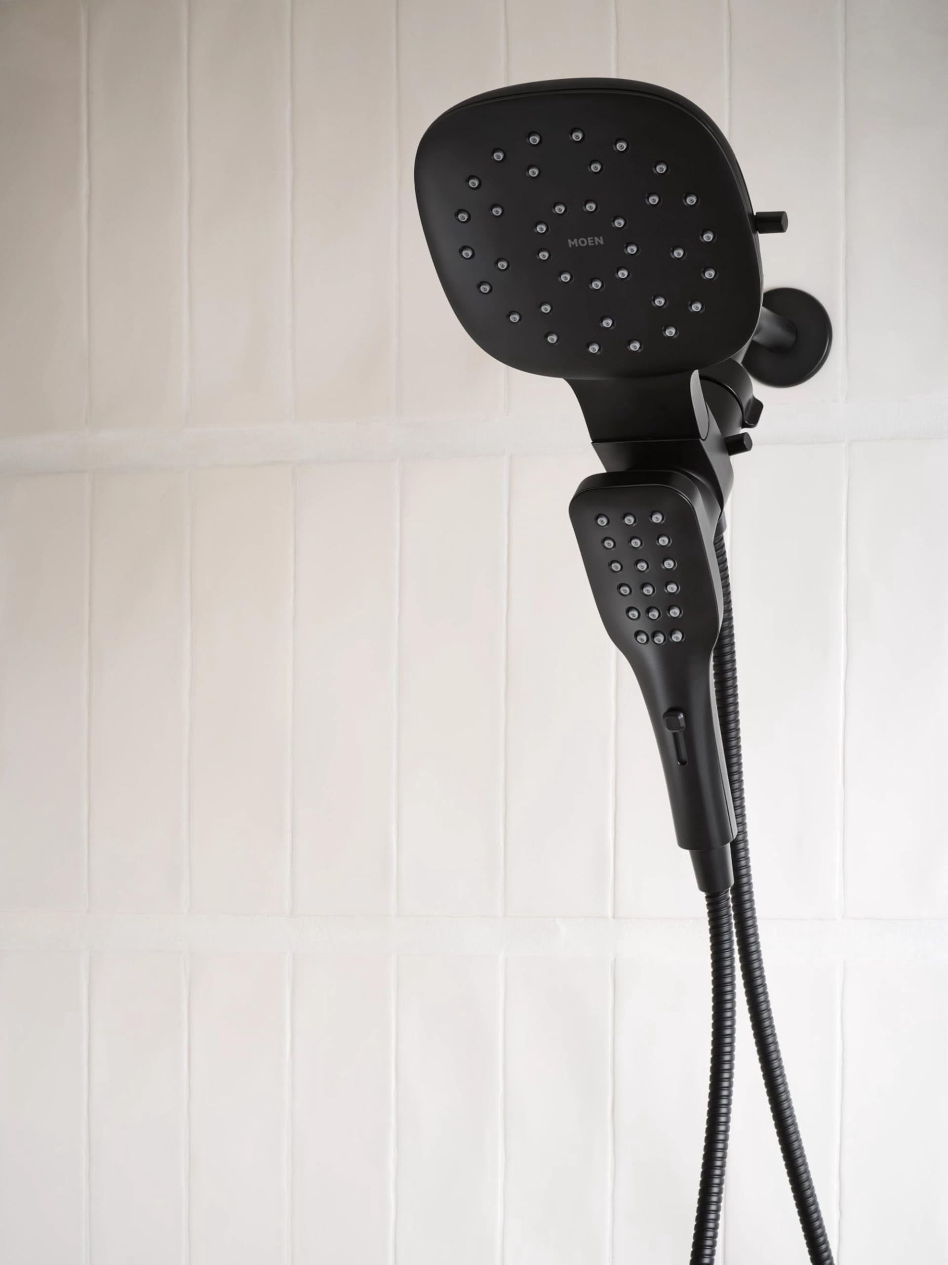 Moen Verso Eco-Performance Infiniti Dial Square Rain Shower Head with Detachable Hand Shower Combo, 7-Inch Spray Head, Matte Black, 220C5EPBL
