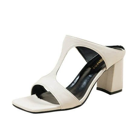 

Cathalem Ladies Summer Solid Color Leather Open Toe High Heel Fashion Sandals White 39