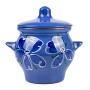 Clay Cooking Pot with Lid Handmade Borisov Stewing Stoneware Ramekin (blue) 22 fl oz Clay Cookware