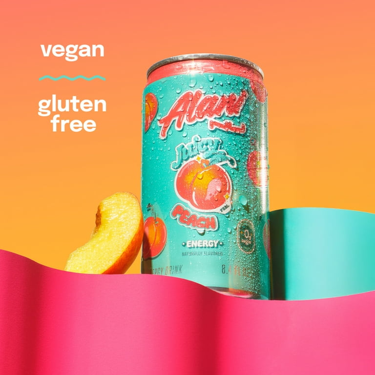 Alani Nu Sugar Free Energy Drink Mini, Juicy Peach, 8.4 fl oz, 4