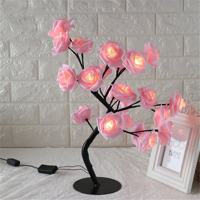 CAROOTU Rose Shaped Table Lamp Flower Rose Tree Decorative Light for Living Room Bedroom