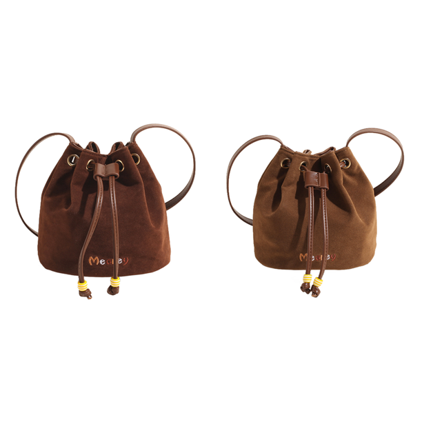 Bolso Tipo Cubo para Mujer Hombro Con Cordón Bandolera Gamuza El (marrón)