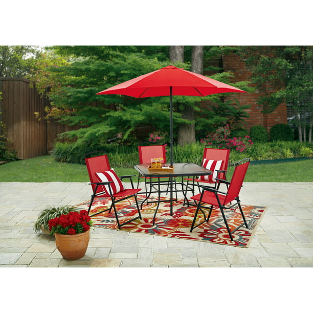 Mainstays Lakewood Heights Folding Patio Dining Set 6 Piece Red
