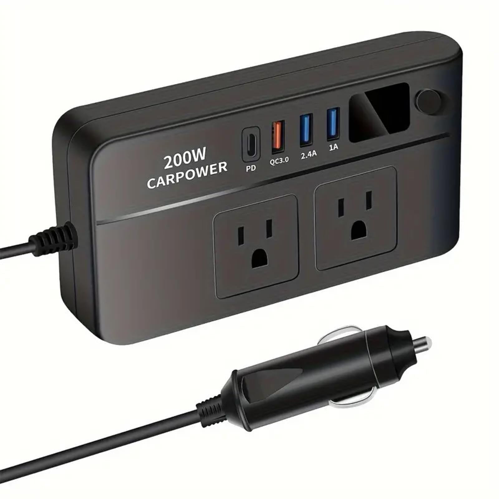 200W Car Power Inverter, DC 12V to 110V AC Car Inverter,3 USB 1 Type-C Ports Charger Adapter Car Plug Converter with Switch and Current LED Screen,Suitable for Car, SUV & Truck (Black)