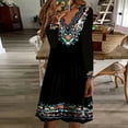 thumbnail image 2 of Lovzfmll Robe Mode Femme Col en V Imprimé Manches Longues Patchwork Décontractée Longueur Genou Noir, 2TG, 2 of 6