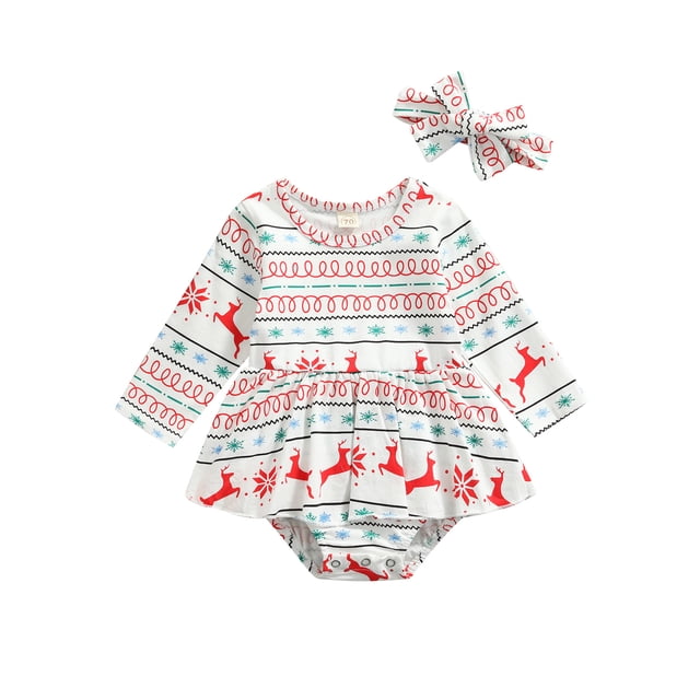 Diconna Tenue de Noël pour Bébé Fille, Barboteuse à Manches Longues avec Bandeau
