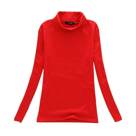 Women Pullover Sweater Cotton Long Sleeves Turtleneck T-Shirt Tops Blouse