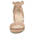 thumbnail image 2 of BLISSFUL STEP Women Open Toe Cross Strap Mid Block Heel Nude Sandals 8 M US, 2 of 6
