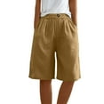 thumbnail image 2 of Clearance! Women's Cotton Linen Bermuda Shorts Summer Knee Length Elastic Waist Shorts Casual Beach Shorts With Pockets Yellow XXL Size, 2 of 7