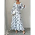 thumbnail image 3 of Vestido maxi floral cuello cuadrado con volantes y botones de perla, para primavera/otoño(S), 3 of 6