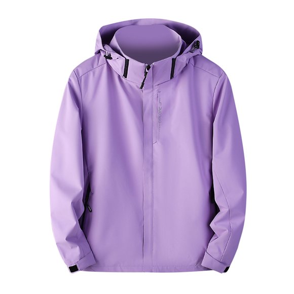 VEKDONE Women's Plus Size Outdoor Jackets Casual Sports Waterproof Windbreaker with Pockets Solid Color Windproof Mountain Hiking Hooded Jackets Purple XXL