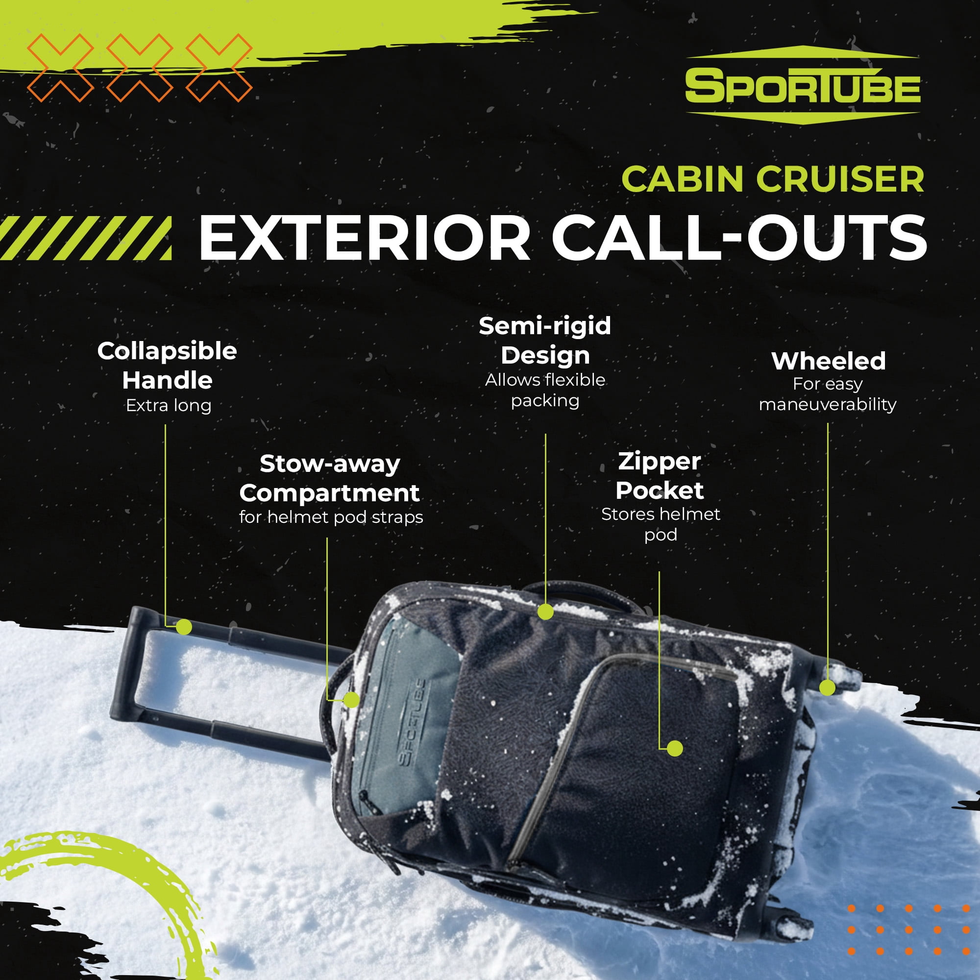 Sportube Cabin Cruiser Wheeled Carry-On Boot Bag, Padded Travel Gear, Graphite Topo