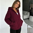 thumbnail image 5 of Zip Up Hoodies for Women Fall Winter Casual Sweatshirts Zipper Oversized Lightweight Cute Jackets with Pockets Wine 3XL, 5 of 6