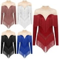 thumbnail image 3 of Women Tango Samba Dancewear Tassel Fringe Latin Dance Leotard Long Sleeve Bodysuit Competition Stage Performance Costume, 3 of 7